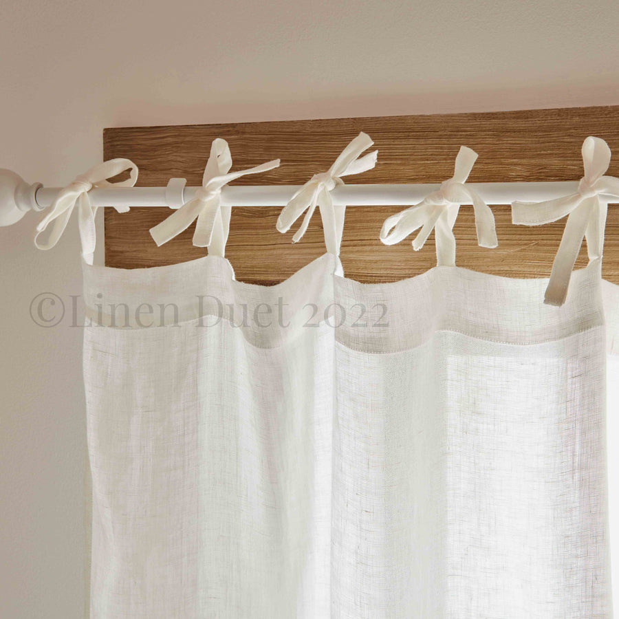 Tie top curtain heading by Linden Studio