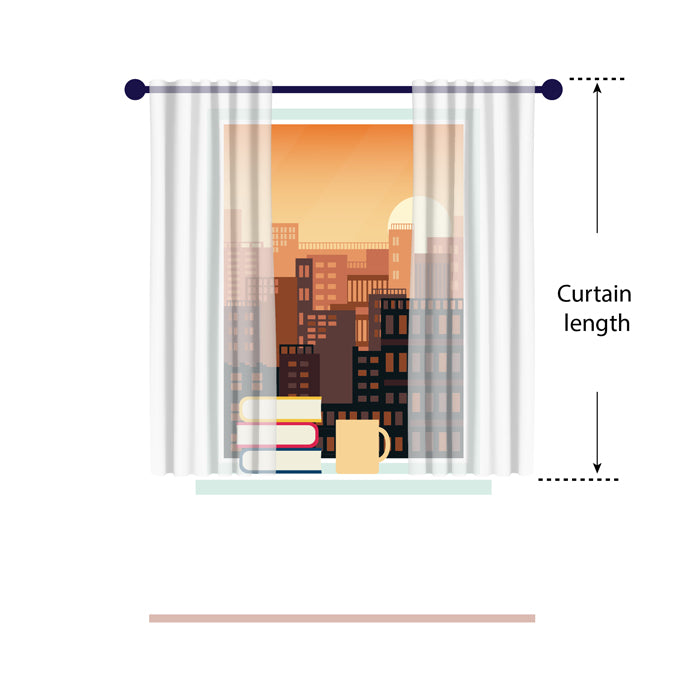 Diagram showing curtains ending at the window sill