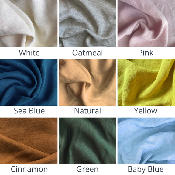 Fabric swatches in various colors with labels below each swatch.