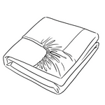 Line drawing of a folded blanket with a floral pattern on a white background
