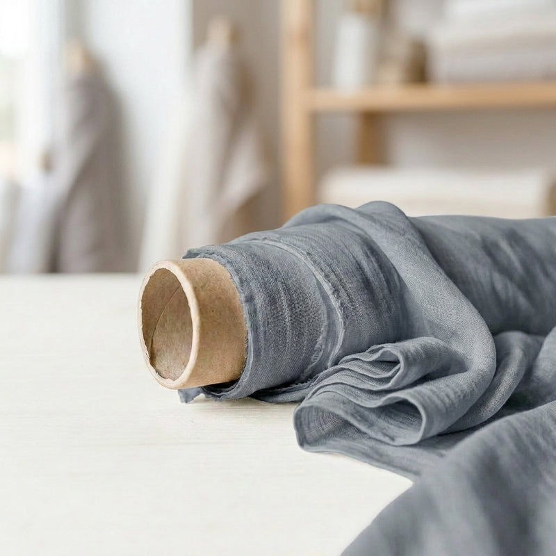Sheer Linen Fabric by the Yard - Grayish Blue