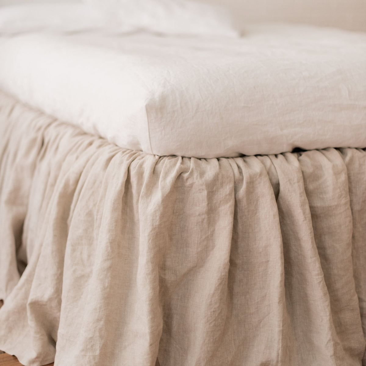 Linen Ruffled Bed Skirt - Base Valance - Linen Mattress Cover Natural Flax - White, Oatmeal, Mustard Bed Skirt - Twin, Full, Queen, King