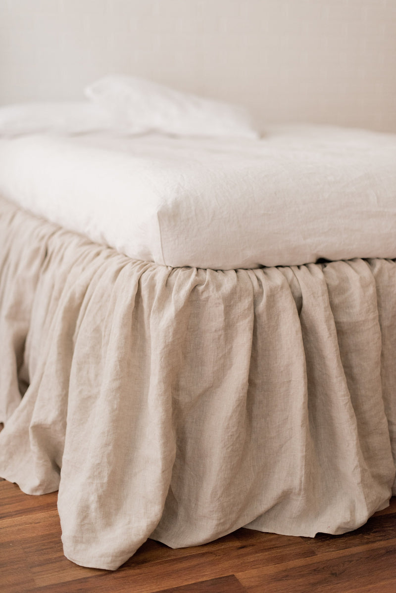 Linen Ruffled Bed Skirt - Base Valance - Linen Mattress Cover Natural Flax - White, Oatmeal, Mustard Bed Skirt - Twin, Full, Queen, King