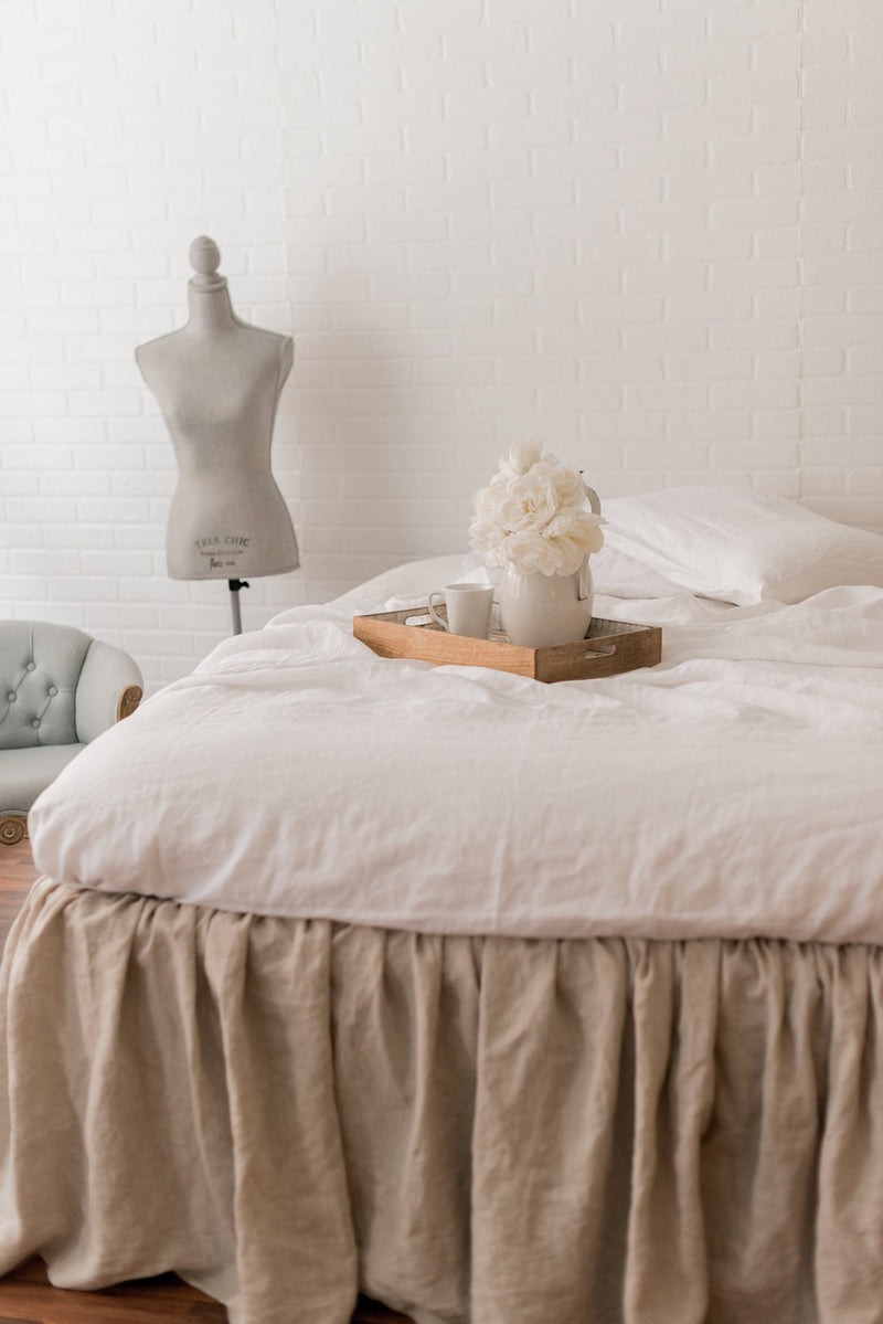 Linen Ruffled Bed Skirt - Base Valance - Linen Mattress Cover Natural Flax - White, Oatmeal, Mustard Bed Skirt - Twin, Full, Queen, King