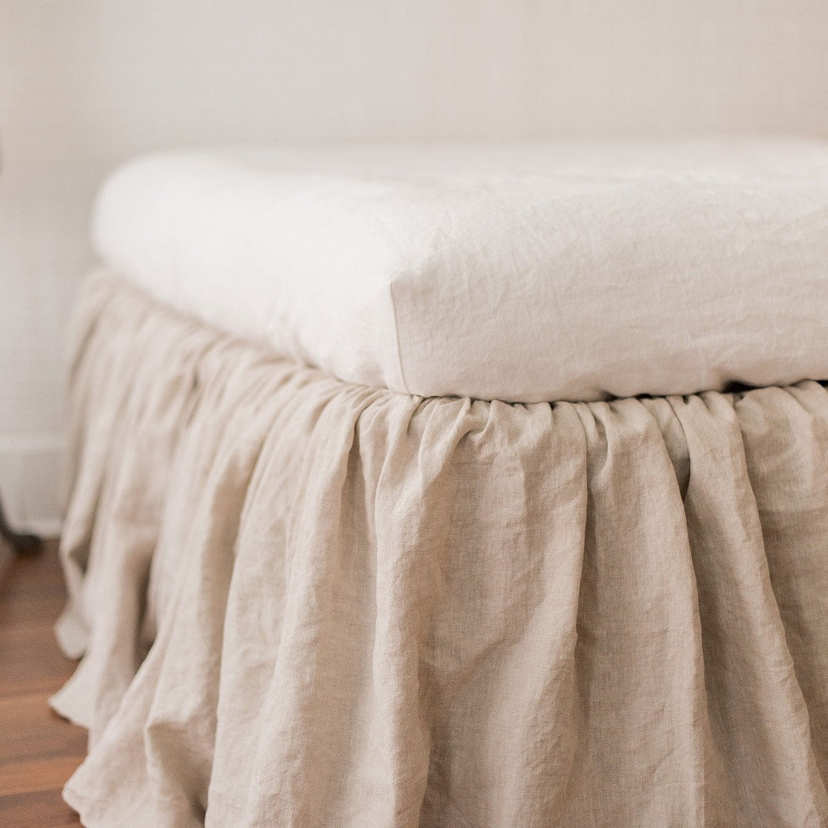 Linen Ruffled Bed Skirt - Base Valance - Linen Mattress Cover Natural Flax - White, Oatmeal, Mustard Bed Skirt - Twin, Full, Queen, King