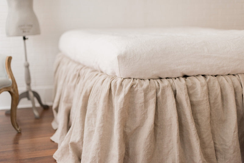 Linen Ruffled Bed Skirt - Base Valance - Linen Mattress Cover Natural Flax - White, Oatmeal, Mustard Bed Skirt - Twin, Full, Queen, King