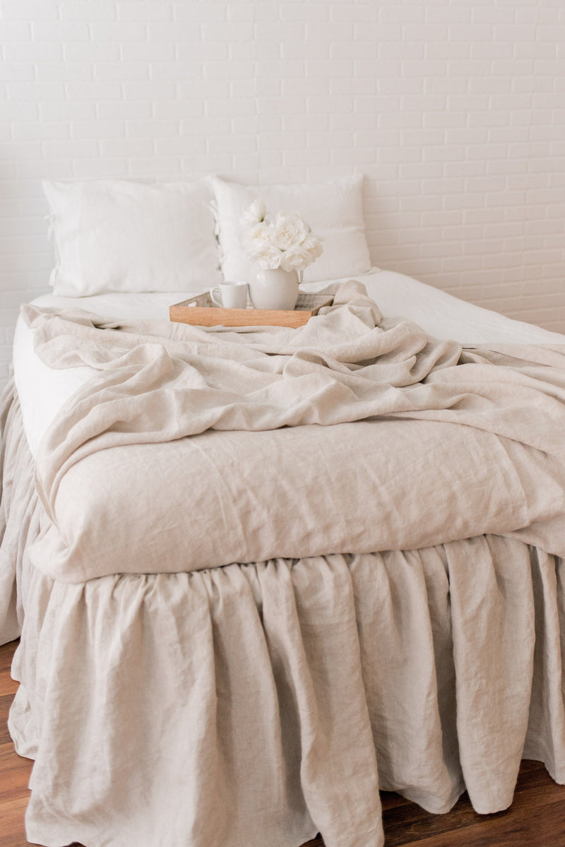 Linen Ruffled Bed Skirt - Base Valance - Linen Mattress Cover Natural Flax - White, Oatmeal, Mustard Bed Skirt - Twin, Full, Queen, King