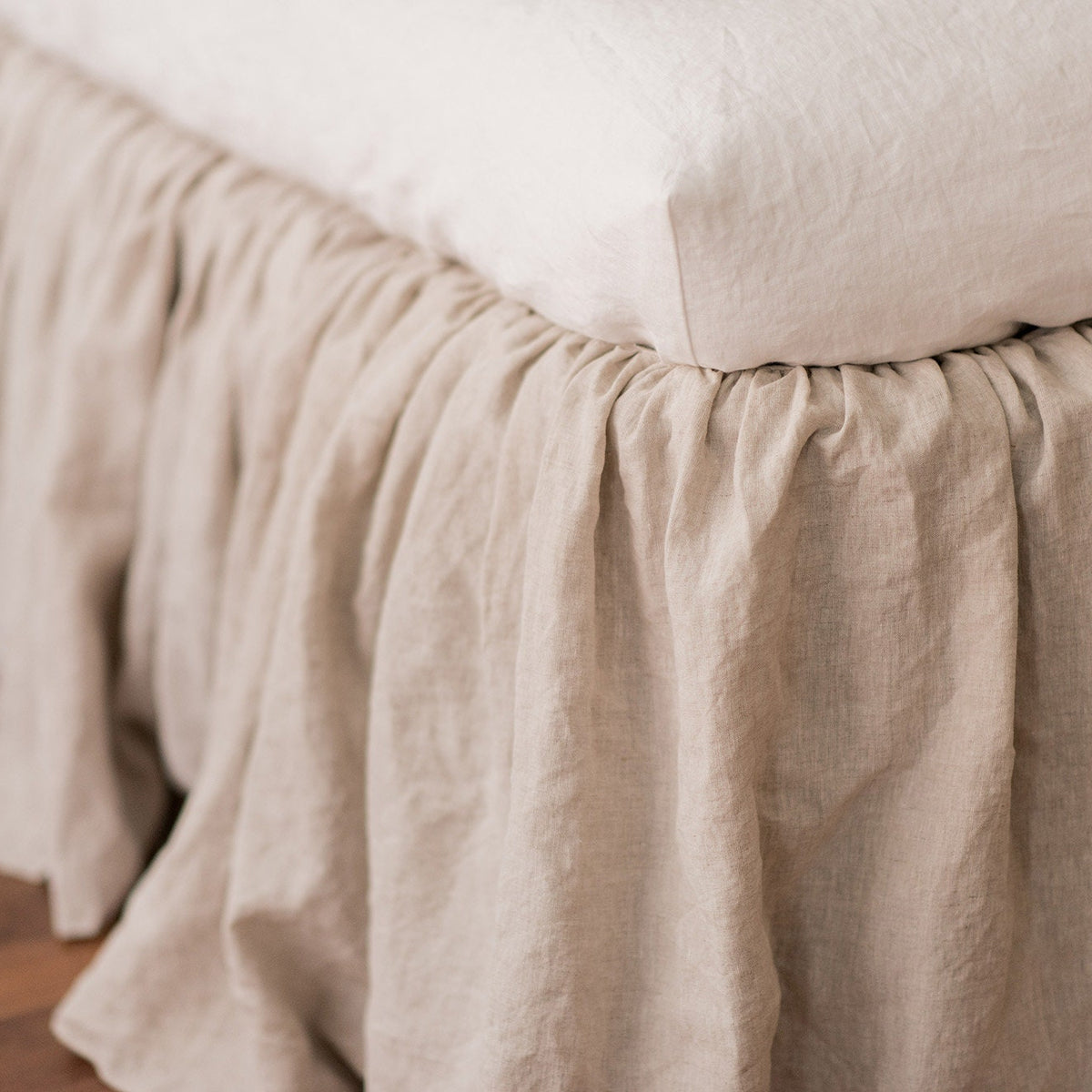 Linen Ruffled Bed Skirt - Base Valance - Linen Mattress Cover Natural Flax - White, Oatmeal, Mustard Bed Skirt - Twin, Full, Queen, King