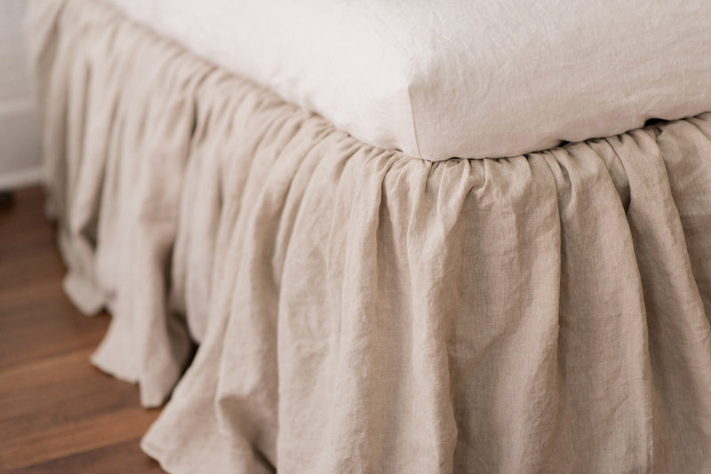 Linen Ruffled Bed Skirt - Base Valance - Linen Mattress Cover Natural Flax - White, Oatmeal, Mustard Bed Skirt - Twin, Full, Queen, King
