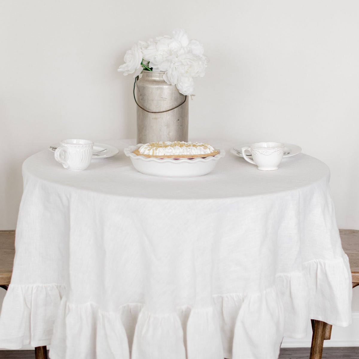 Clearance! Ready-to-Ship Round Linen Tablecloth with Ruffle, Coffee Table Tablecloth, Kitchen Décor Tablecloth Table Décor Tablecloth