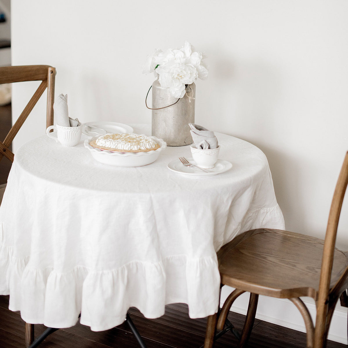 Clearance! Ready-to-Ship Round Linen Tablecloth with Ruffle, Coffee Table Tablecloth, Kitchen Décor Tablecloth Table Décor Tablecloth