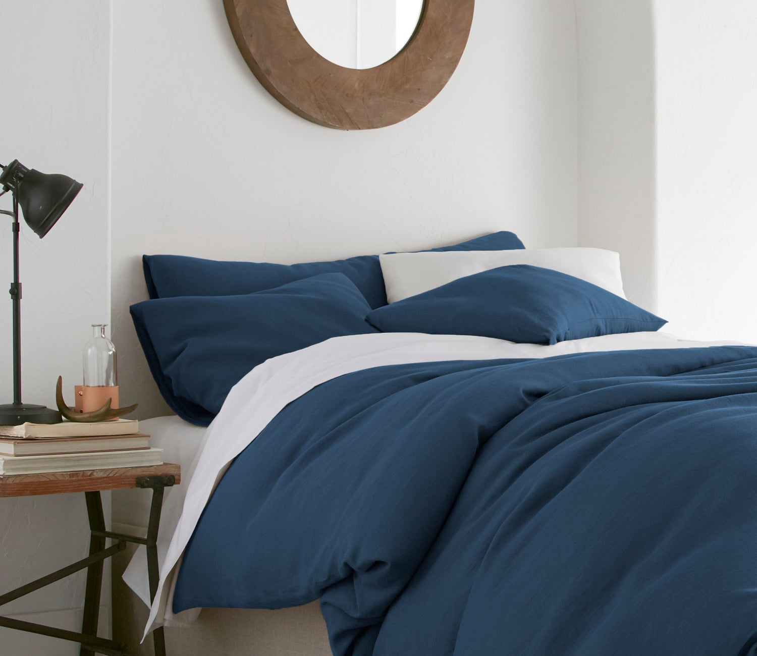 Sea Blue Linen Pillow Covers Set of 2 Envelope Closure