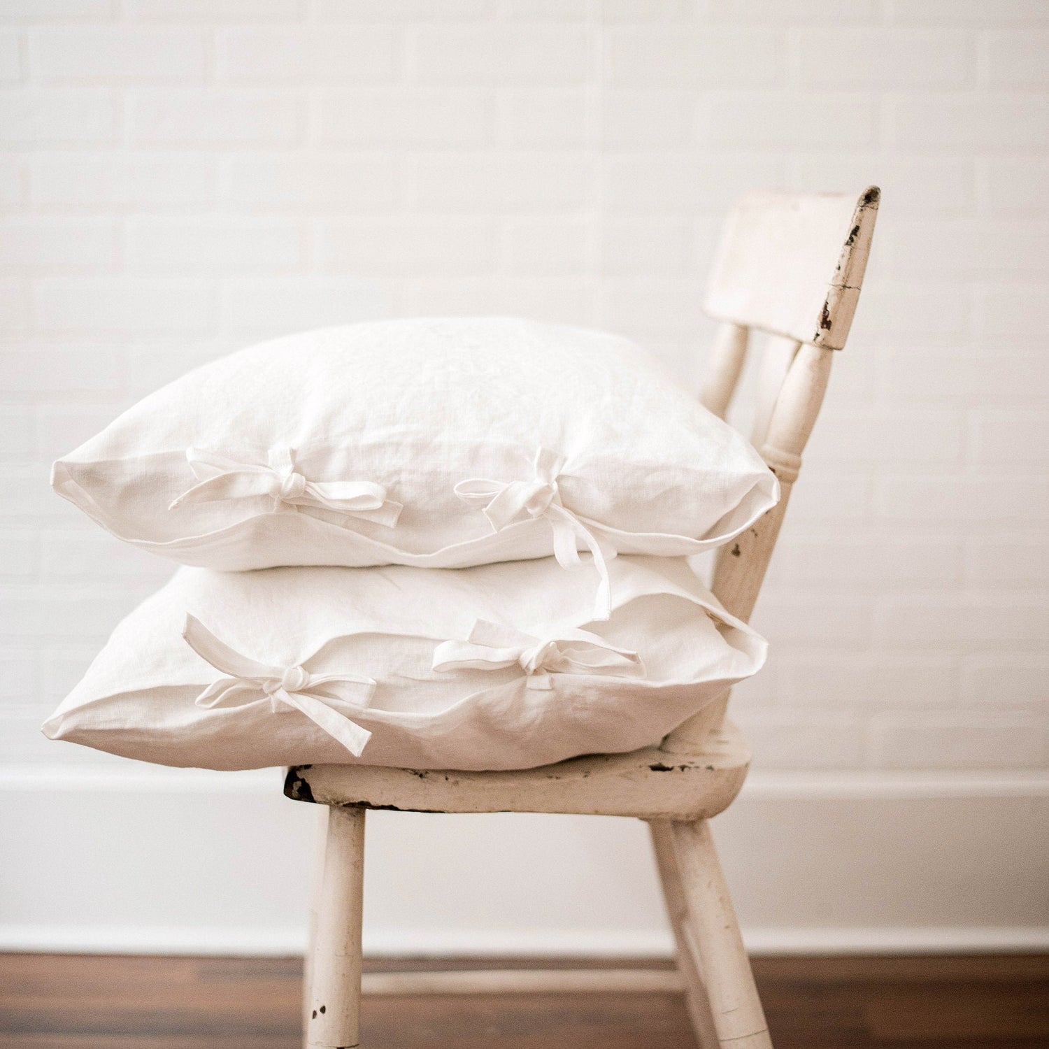 Linen Pillow Shams with Ties and Envelope Closure Set