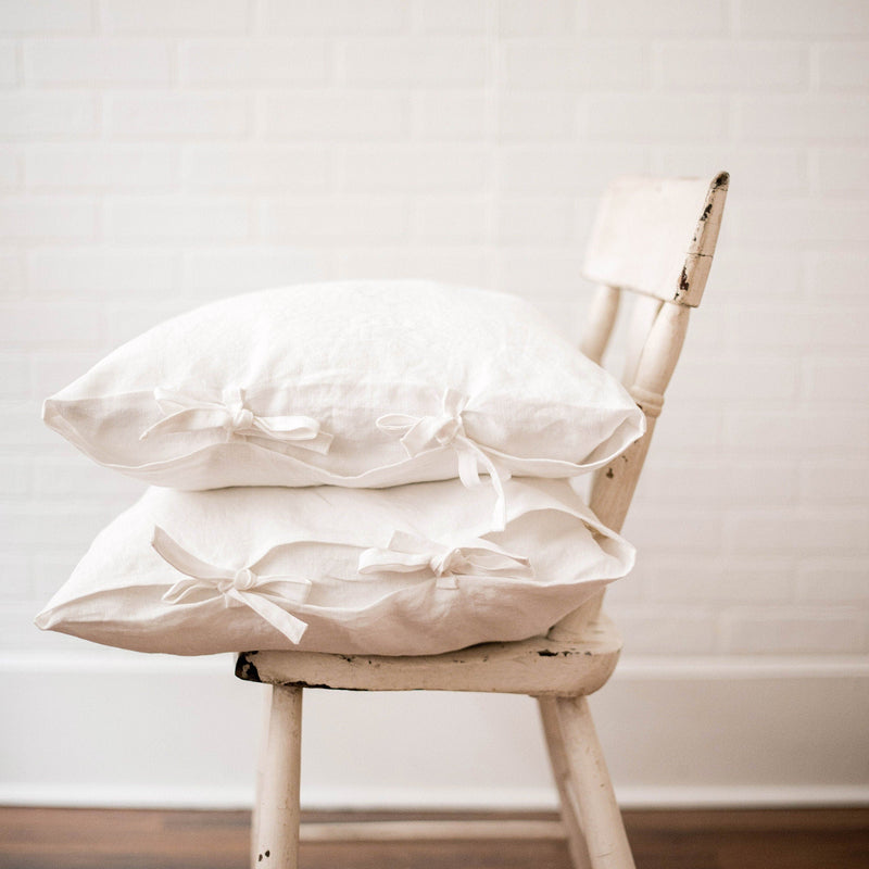 Linen Pillow Covers with Ties – Set of 2 Handmade European Linen Pillowcases