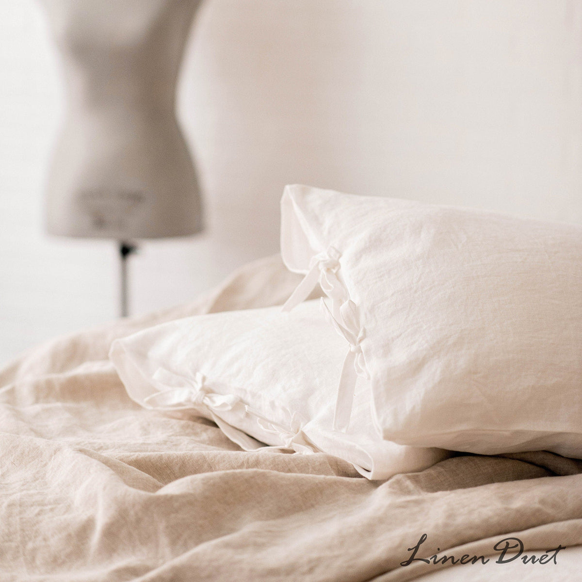 Linen Pillow Covers with Ties – Set of 2 Handmade European Linen Pillowcases