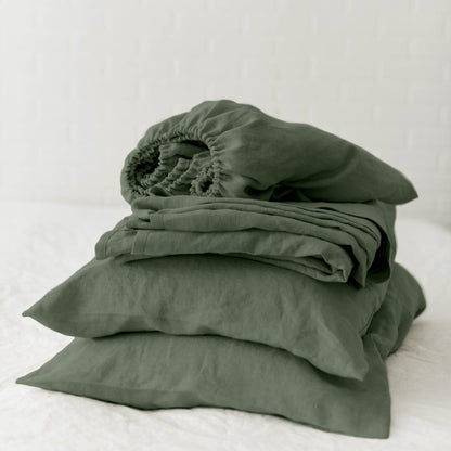Linen Bedding Set with Flat Sheet, Fitted Sheet and Pillowcases in Multiple Colors