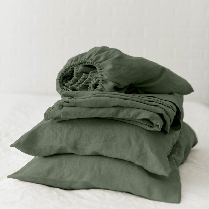Linen Bedding Set with Flat Sheet, Fitted Sheet and Pillowcases in Multiple Colors