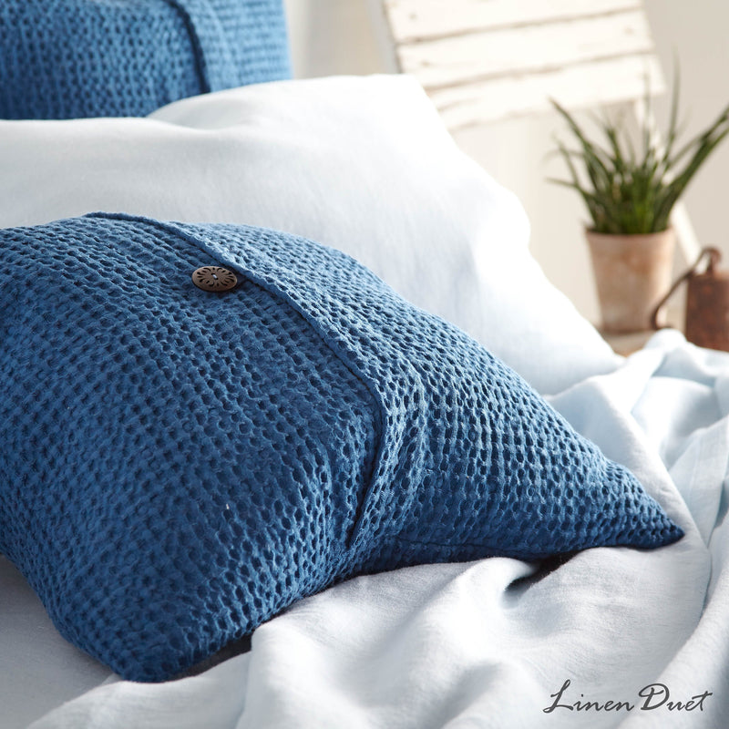 Waffle Linen Cotton Pillowcase with Decorative Button Closure