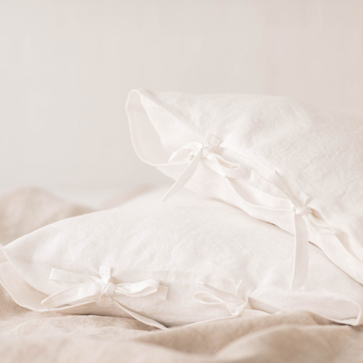 Linen Pillow Shams with Ties and Envelope Closure Set