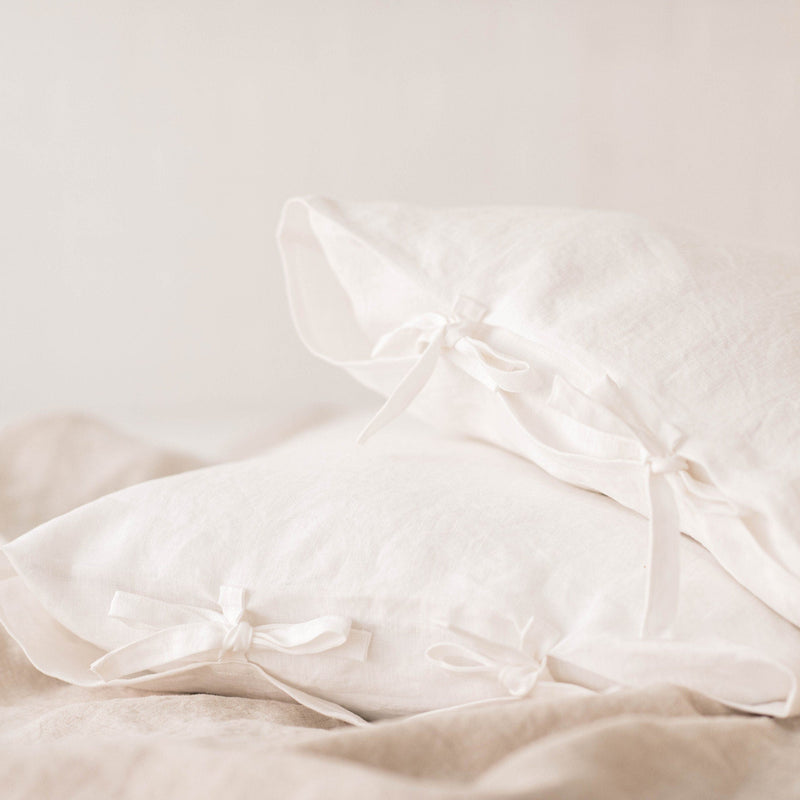 Linen Pillow Shams with Ties and Envelope Closure Set