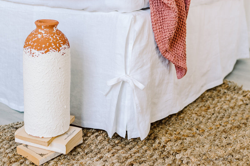 Linen Bed Coverlet with Flat Sides and Corner Ties - Linen Bedding Natural - White, Oatmeal, Mustard Bed Cover - Custom, Queen, King - Gift