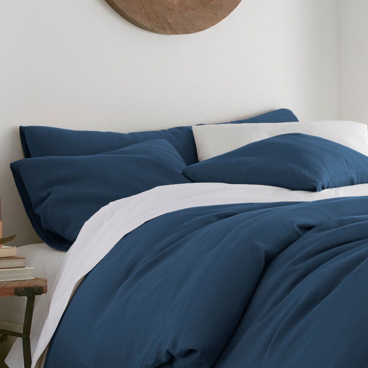 Sea Blue Linen Pillow Covers Set of 2 Envelope Closure