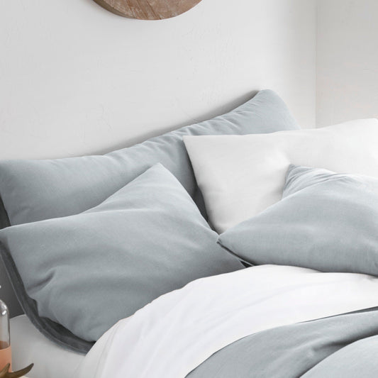 Set of 2 light bluish grey linen pillow covers / pillowcases with envelope closure.