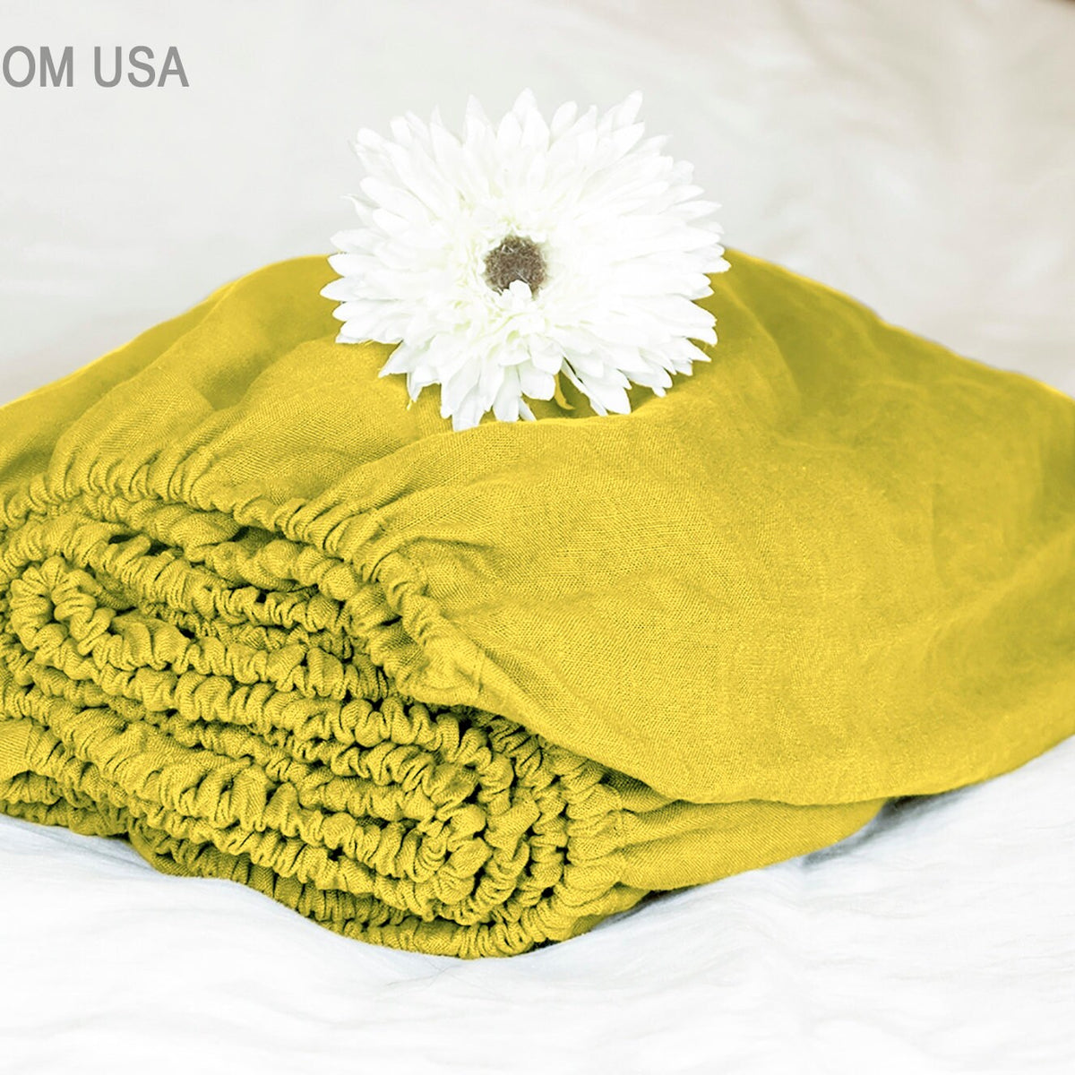 Yellow Linen Bedding Set 4 Pieces - Fitted Sheet, Flat Sheet, 2 Pillowcases - Toddler King / Queen / Twin / Full Crib Monogram Natural Linen