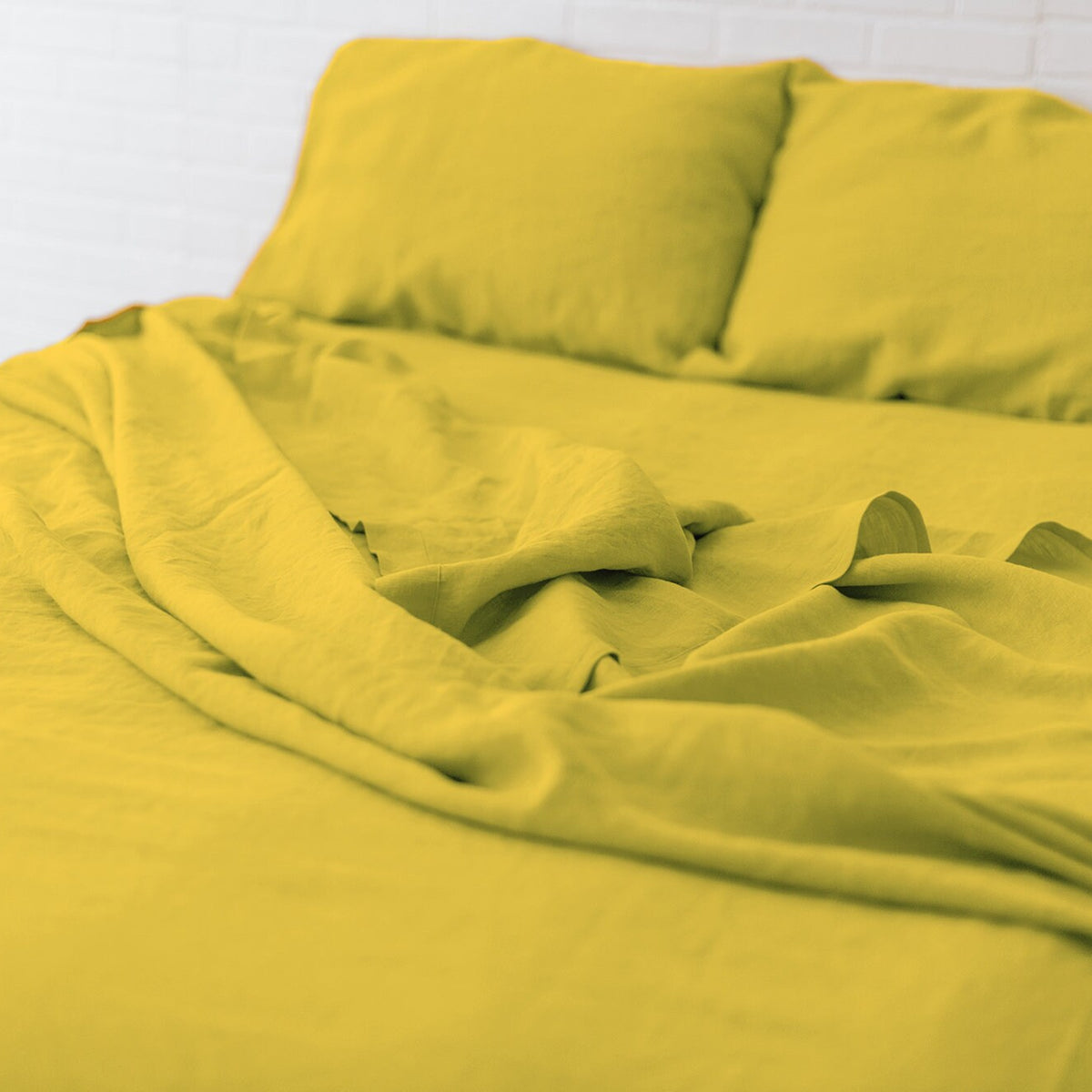 Yellow Linen Bedding Set 4 Pieces - Fitted Sheet, Flat Sheet, 2 Pillowcases - Toddler King / Queen / Twin / Full Crib Monogram Natural Linen