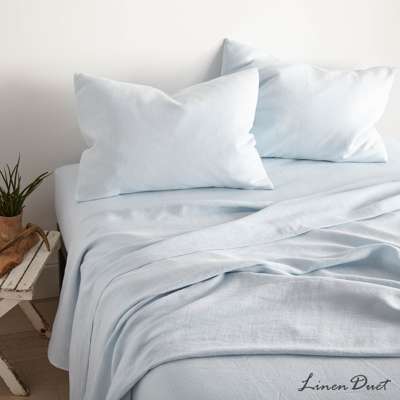 Linen Bedding Set with Flat Sheet, Fitted Sheet and Pillowcases in Multiple Colors