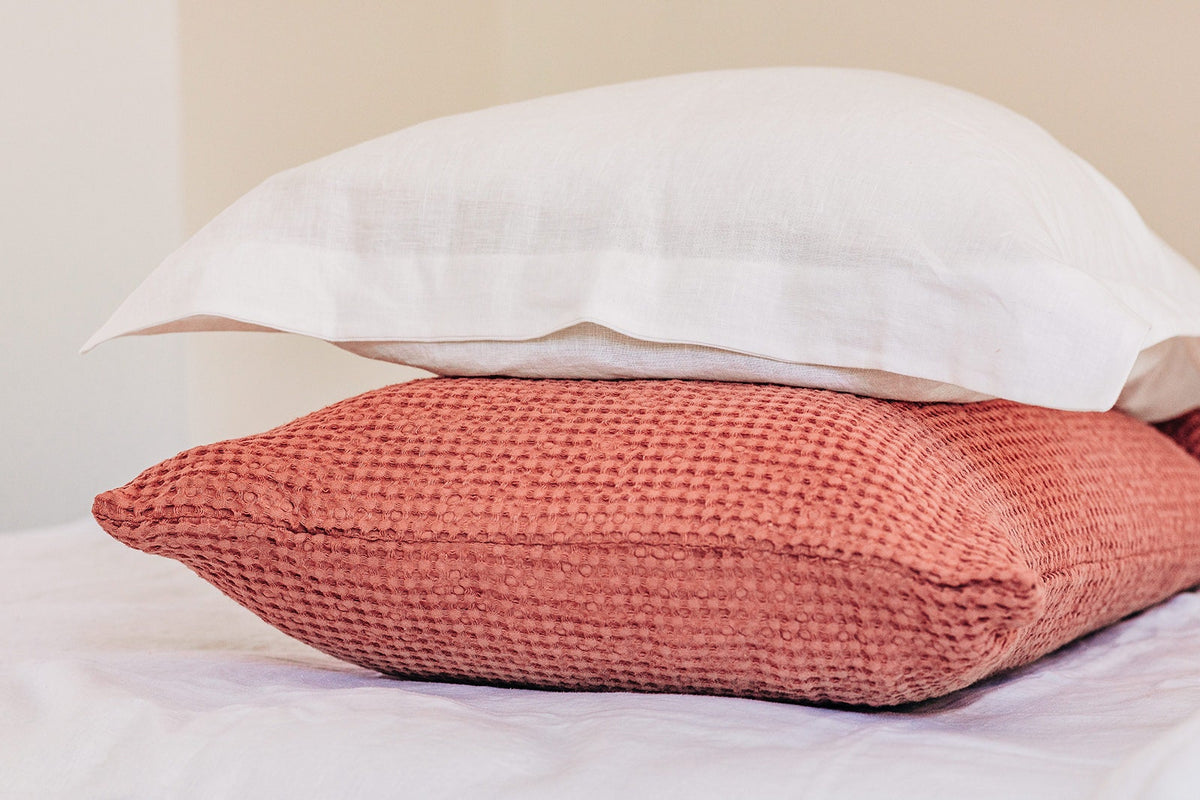 Waffle Linen Cotton Pillowcase with Decorative Button Closure