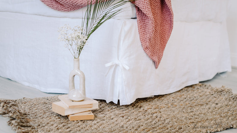 Linen Bed Coverlet with Flat Sides and Corner Ties - Linen Bedding Natural - White, Oatmeal, Mustard Bed Cover - Custom, Queen, King - Gift