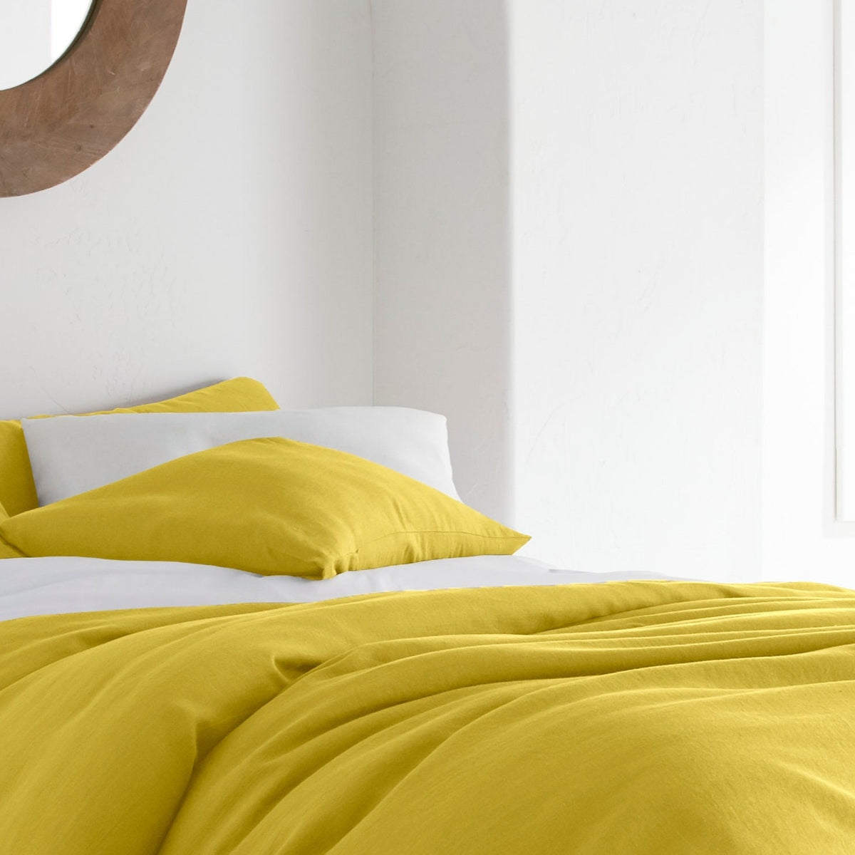 Set of 2 Yellow Linen Pillow Covers – Soft Linen Pillowcases with Envelope Closure