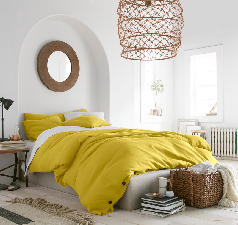 Set of 2 Yellow Linen Pillow Covers – Soft Linen Pillowcases with Envelope Closure