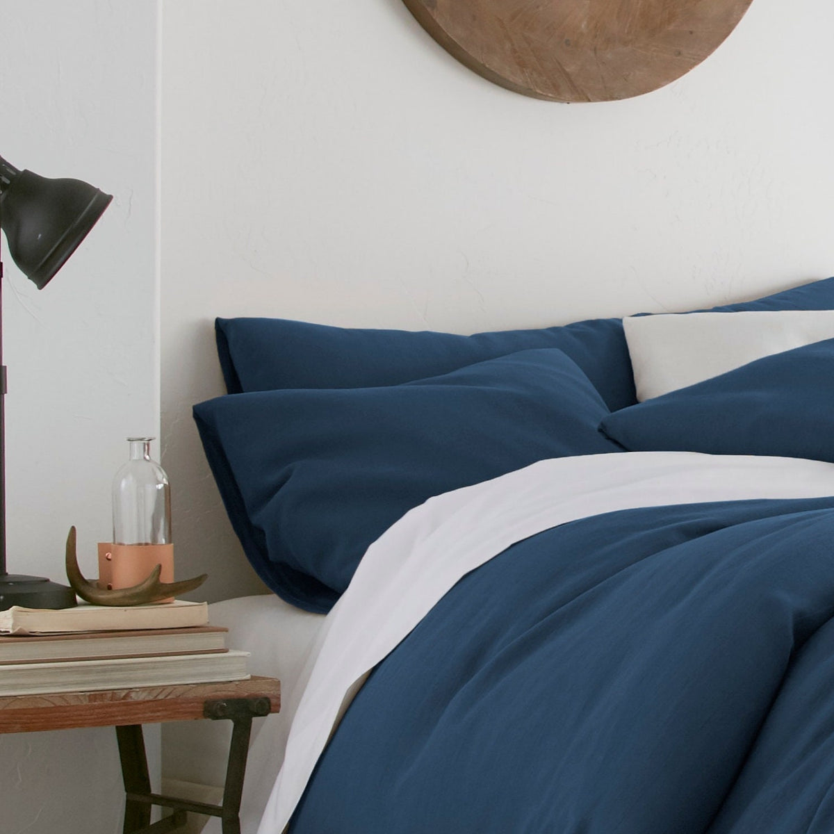 Sea Blue Linen Pillow Covers Set of 2 Envelope Closure