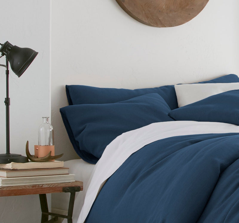 Sea Blue Linen Pillow Covers Set of 2 Envelope Closure