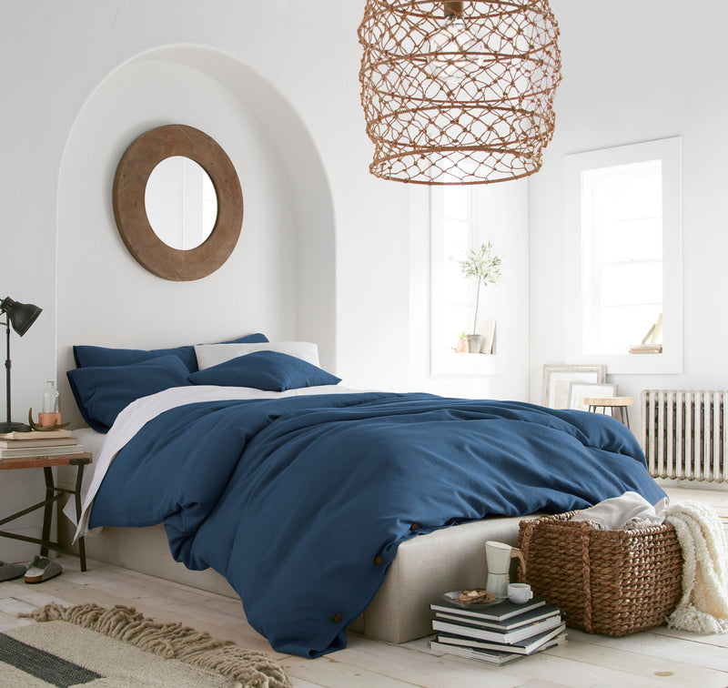 Sea Blue Linen Pillow Covers Set of 2 Envelope Closure