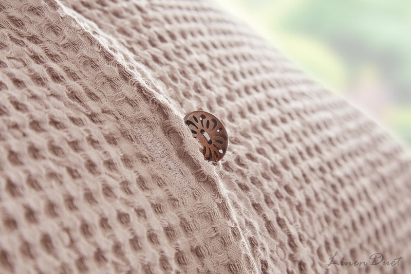 Waffle Linen Cotton Pillowcase with Decorative Button Closure