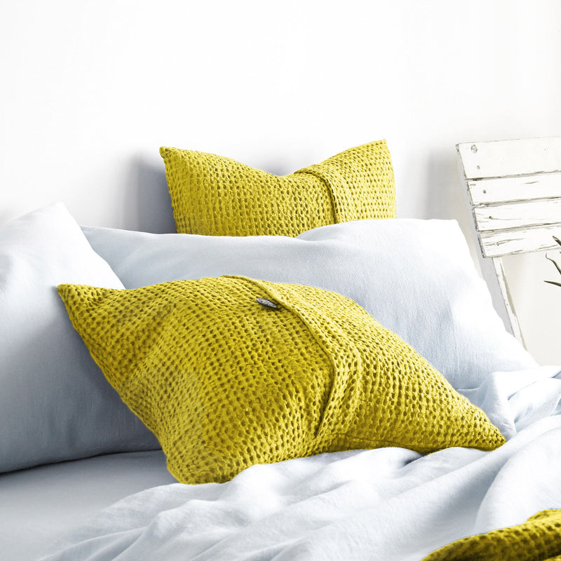 Waffle Linen Cotton Pillowcase with Decorative Button Closure
