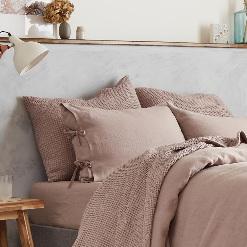 Waffle Linen Cotton Pillowcase with Decorative Button Closure