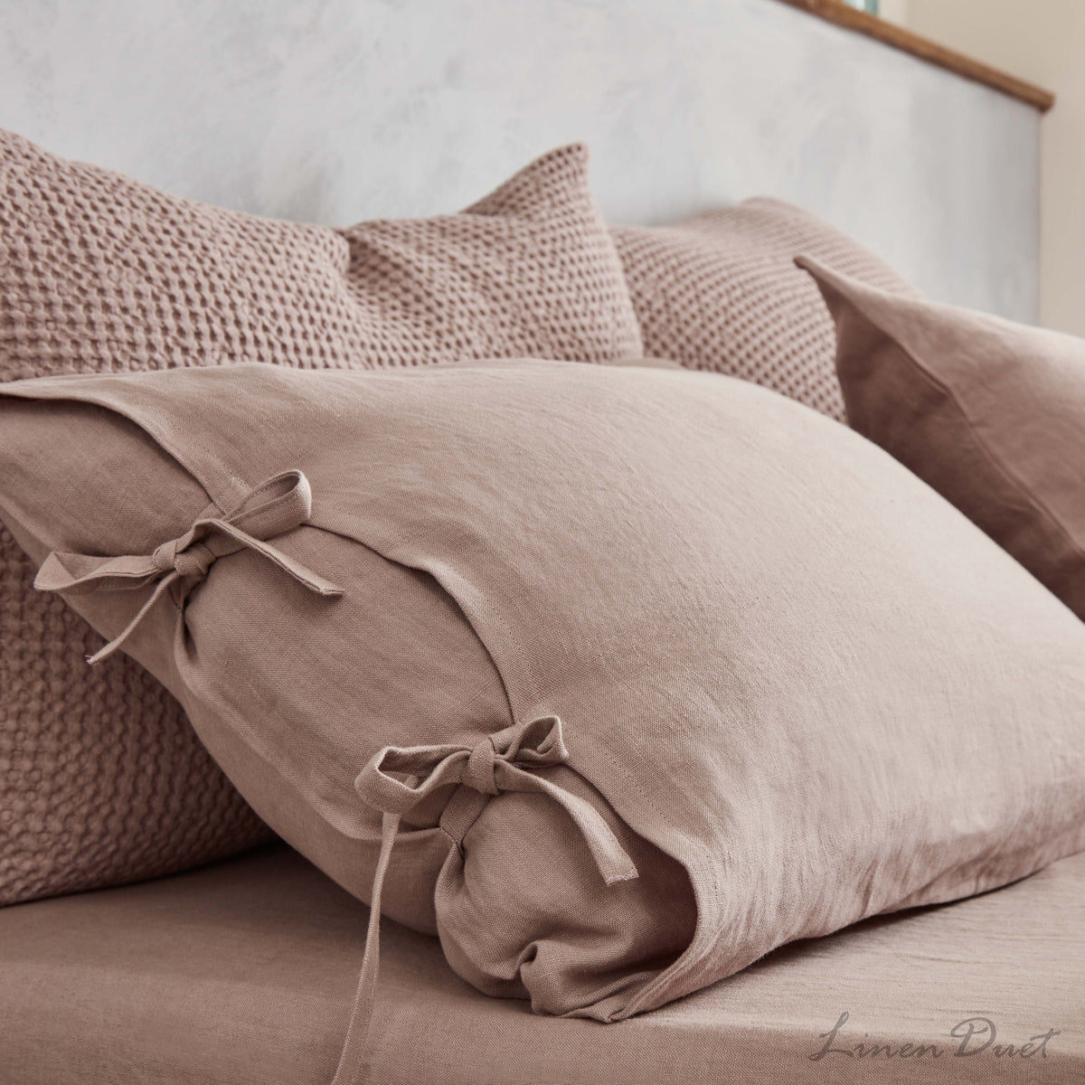 Linen Pillow Shams with Ties and Envelope Closure Set