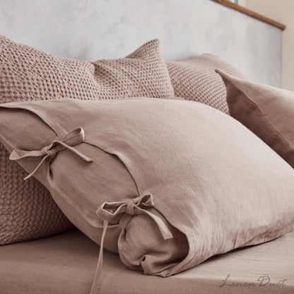 Linen Pillow Covers with Ties – Set of 2 Handmade European Linen Pillowcases