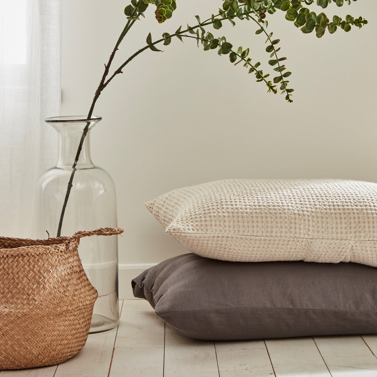 Waffle Linen Cotton Pillowcase with Decorative Button Closure