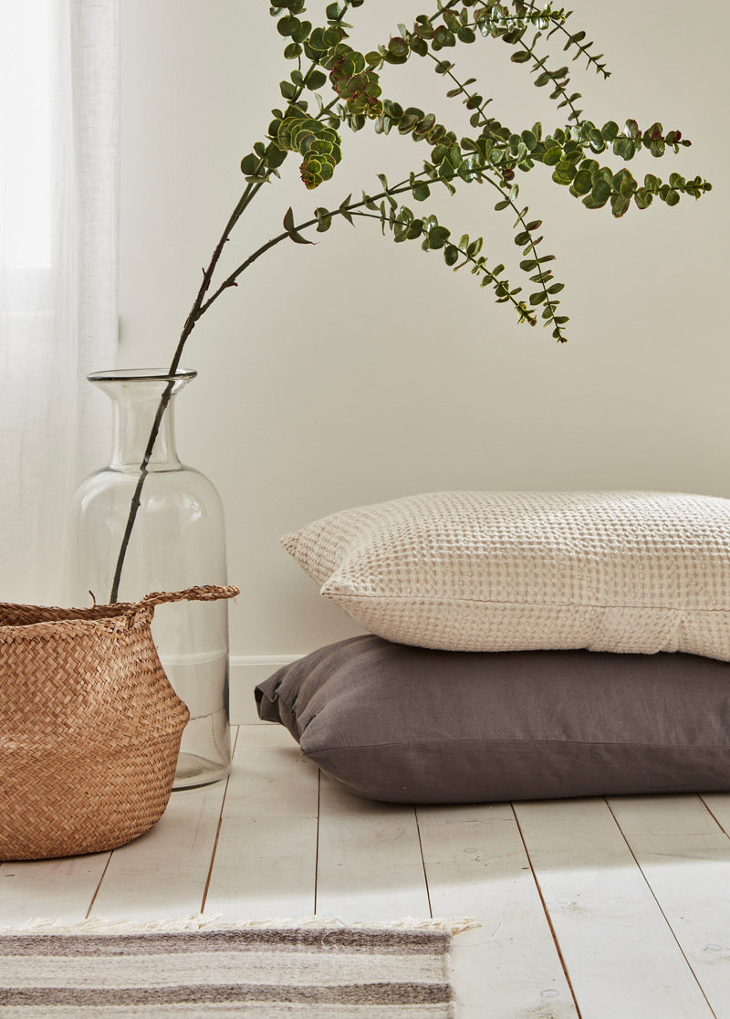 Waffle Linen Cotton Pillowcase with Decorative Button Closure