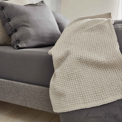 Waffle Linen Throw Blanket in Linen Cotton Blend for Bed or Sofa