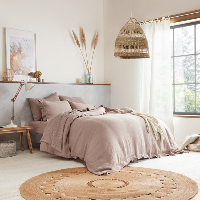 Waffle Linen Throw Blanket in Linen Cotton Blend for Bed or Sofa