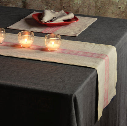 Gray Linen Table Runner with Stripes