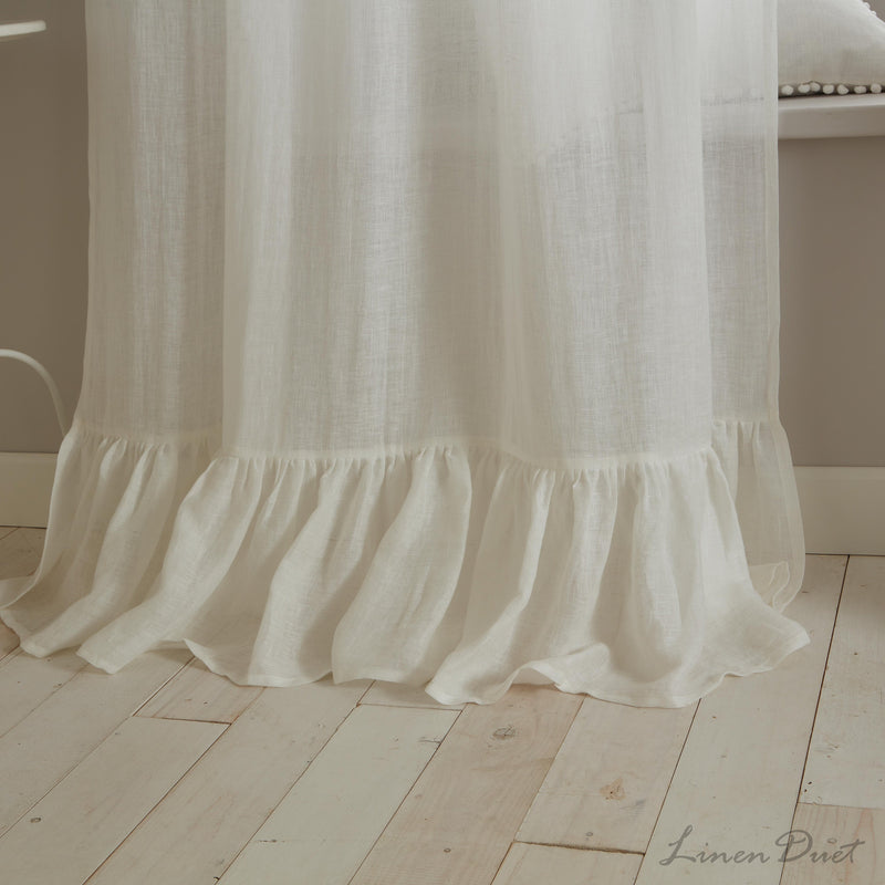 Sheer Linen Curtain with Bottom Ruffle and Rod Pocket