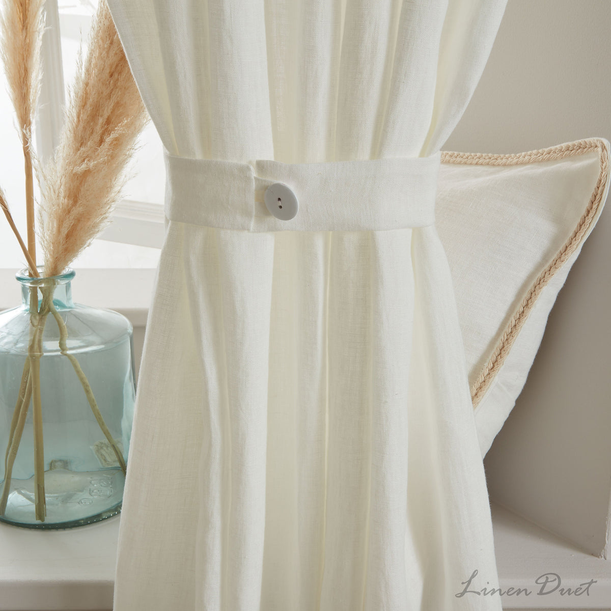Linen Curtain Tie Backs with Buttons – Set of 2