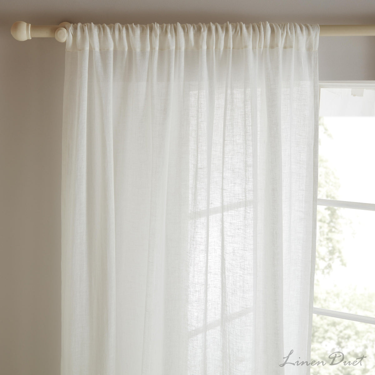 Sheer Linen Curtain with Bottom Ruffle and Rod Pocket